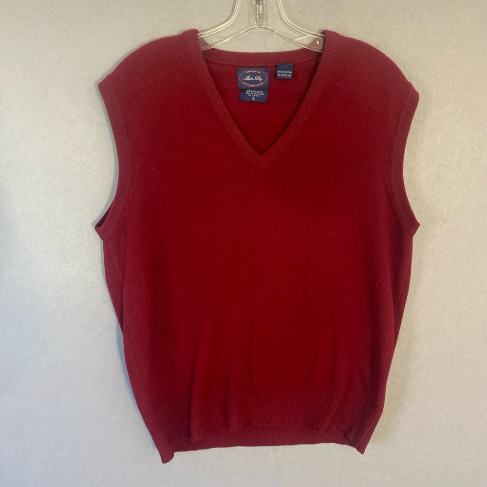 Allen Solly Men’s Large Burgundy 100% Cashmere Sleeveless V Neck Sweater Vest